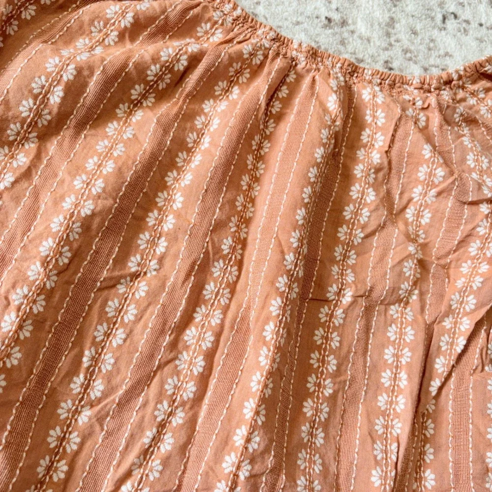 Madewell Blouse Women XS Orange Floral Off-The-Shoulder Puff Sleeve Cottagecore